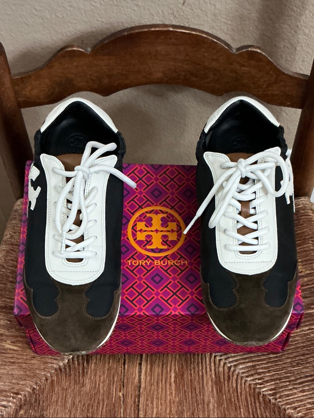 Tory Burch Black, White & Brown Low-Top Sneakers